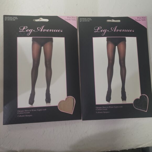Leg Avenue Women's opaque sheer Tights W Cotton Crotch PLUS SIZE 1-Black1-Nude - Picture 1 of 4